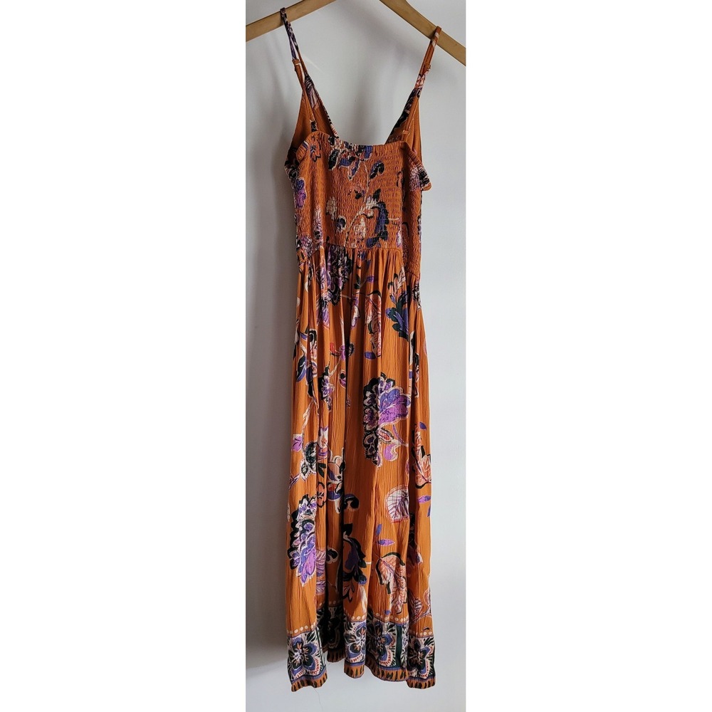 Angie Women's Dress Size S Floral Orange Bohemian Front Tie Lightweight - Picture 3 of 4